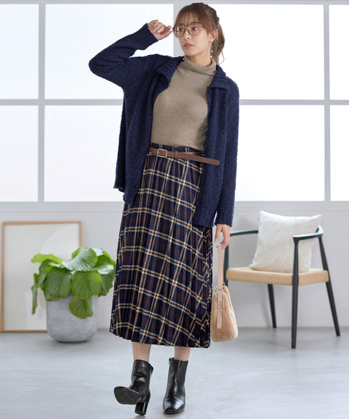 【着丈が選べる】ハイネックブークレカーディガン