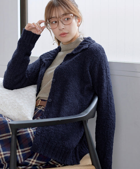 【着丈が選べる】ハイネックブークレカーディガン
