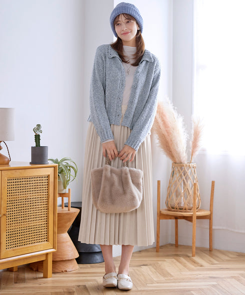 【着丈が選べる】ハイネックブークレカーディガン