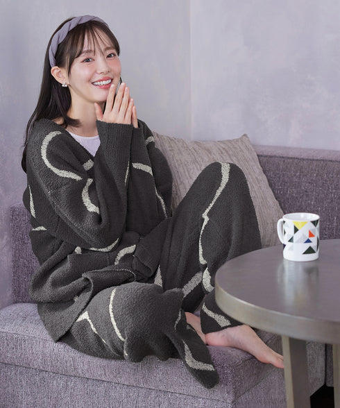 ふわもちニュアンス配色ニットカーディガン