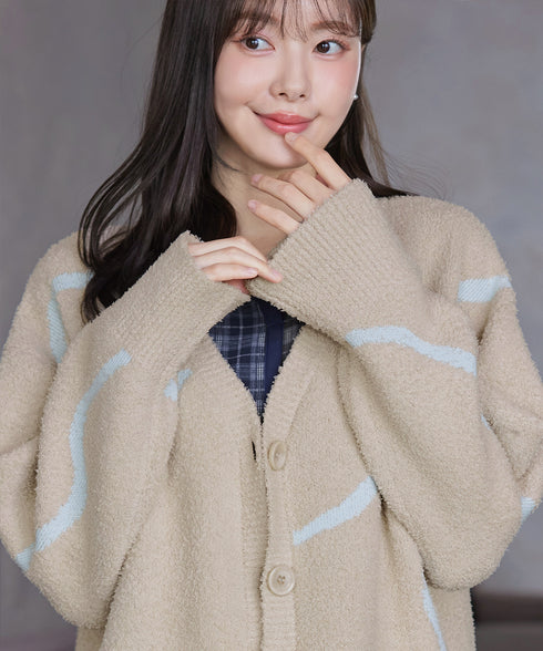 ふわもちニュアンス配色ニットカーディガン