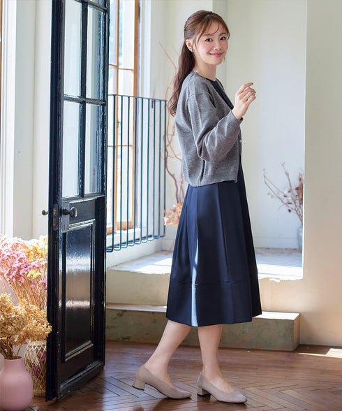 【新色追加】 キーネックフレアワンピース