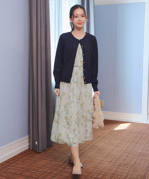 大花柄シフォンワンピース