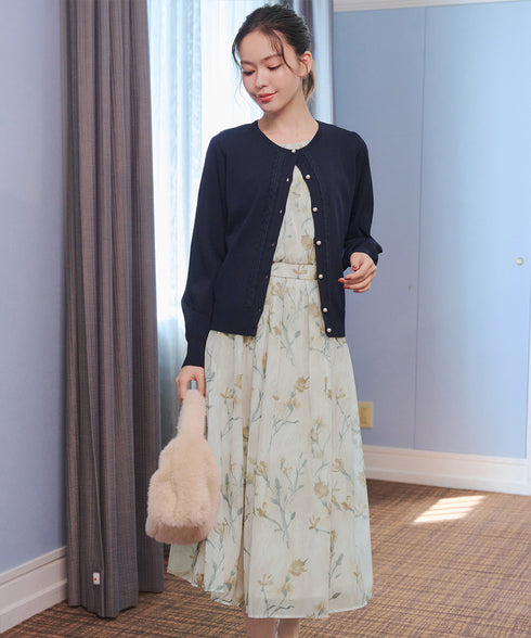 大花柄シフォンワンピース