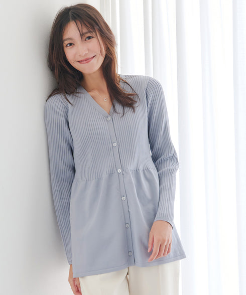 リブ切替フレアカーディガン