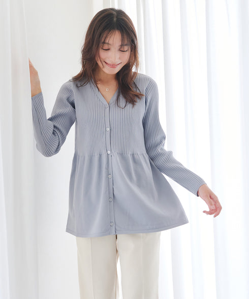 リブ切替フレアカーディガン