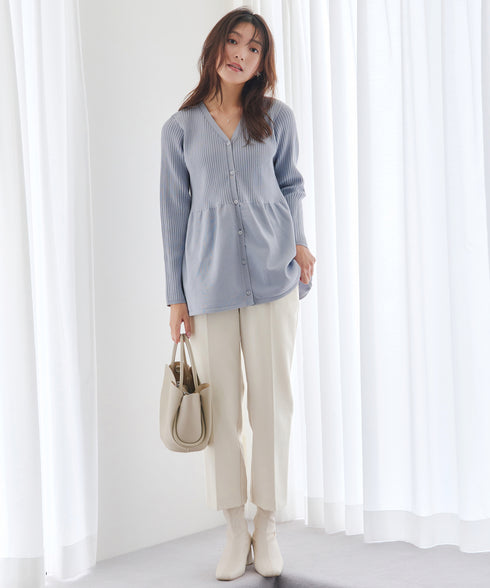 リブ切替フレアカーディガン