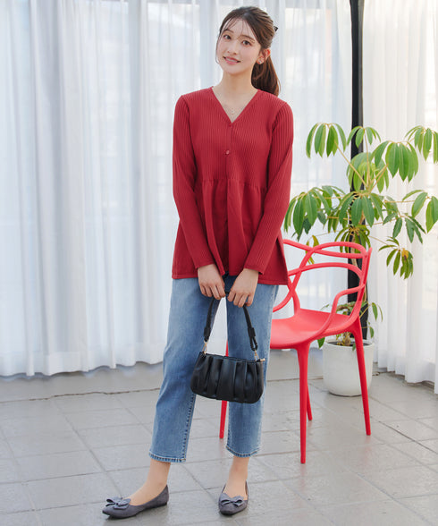 リブ切替フレアカーディガン