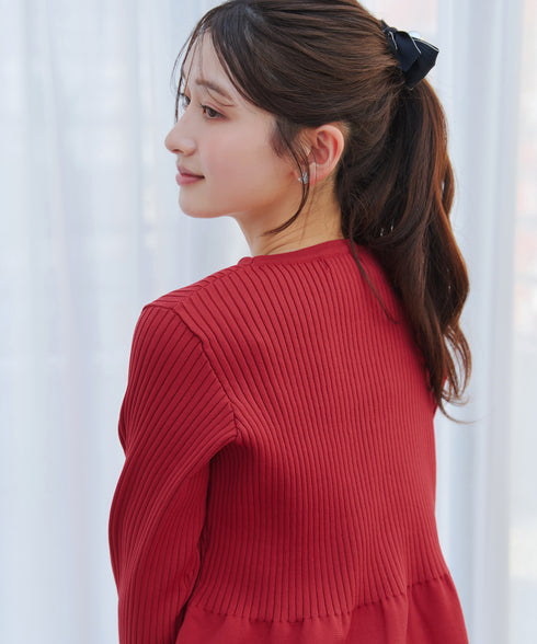 リブ切替フレアカーディガン