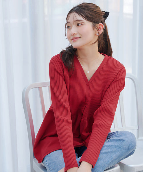 リブ切替フレアカーディガン