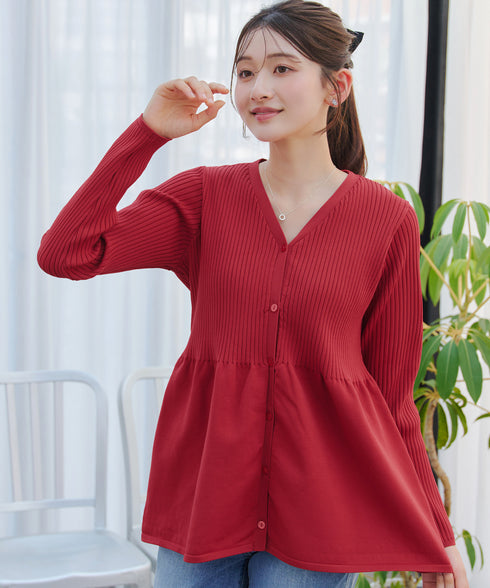 リブ切替フレアカーディガン