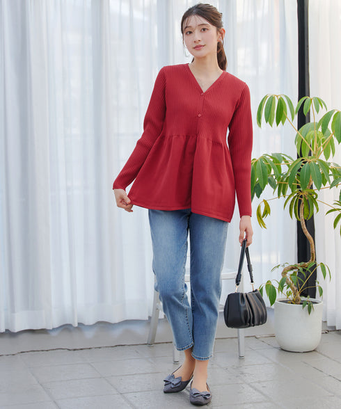 リブ切替フレアカーディガン