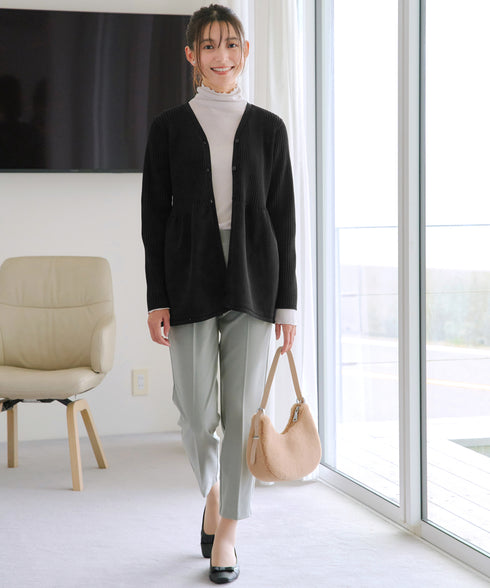 リブ切替フレアカーディガン