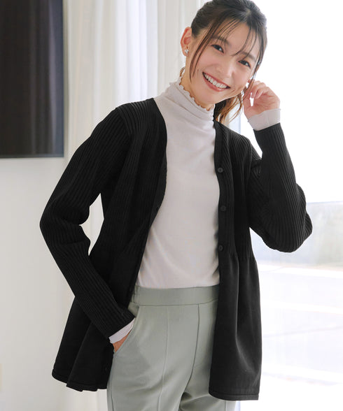 リブ切替フレアカーディガン