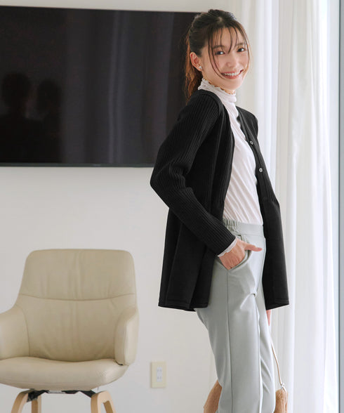 リブ切替フレアカーディガン