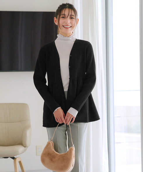 リブ切替フレアカーディガン