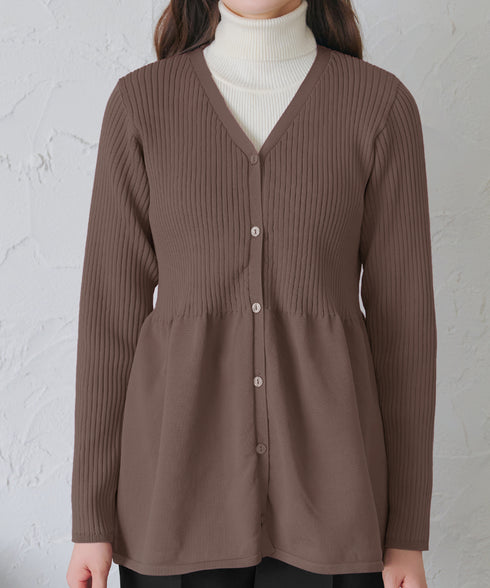 リブ切替フレアカーディガン