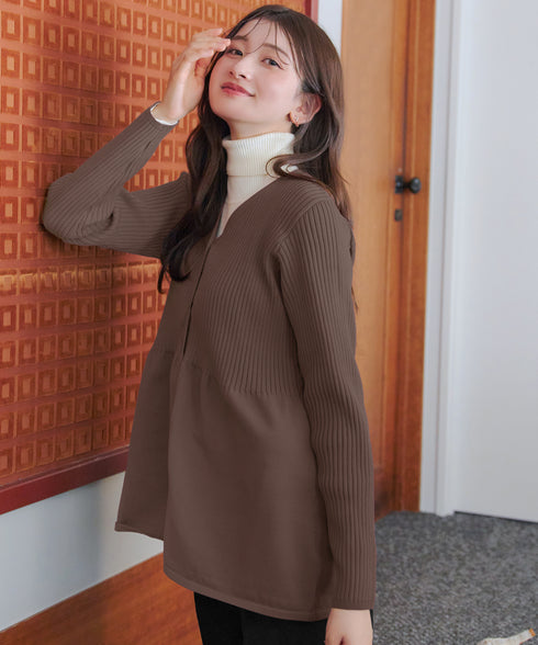 リブ切替フレアカーディガン