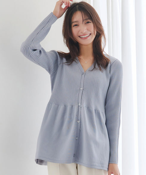 リブ切替フレアカーディガン