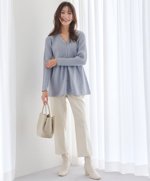 リブ切替フレアカーディガン