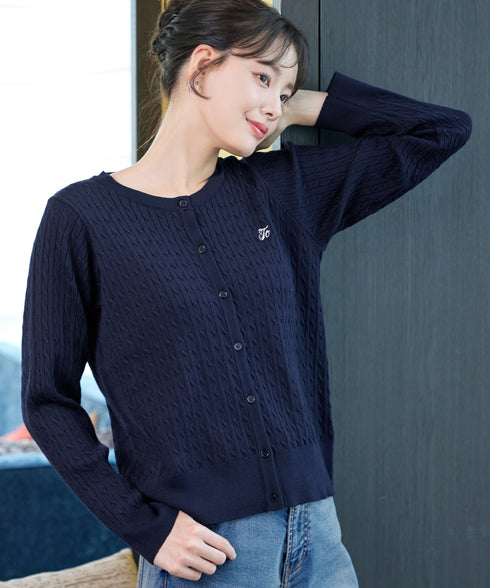 ワンポイント刺繍ケーブルカーディガン