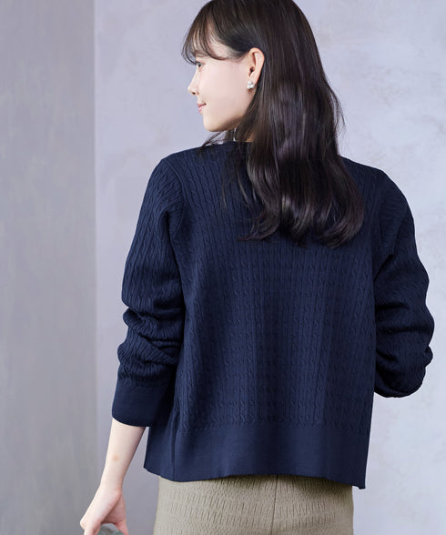 ワンポイント刺繍ケーブルカーディガン