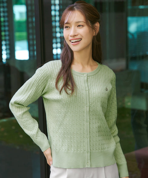 ワンポイント刺繍ケーブルカーディガン
