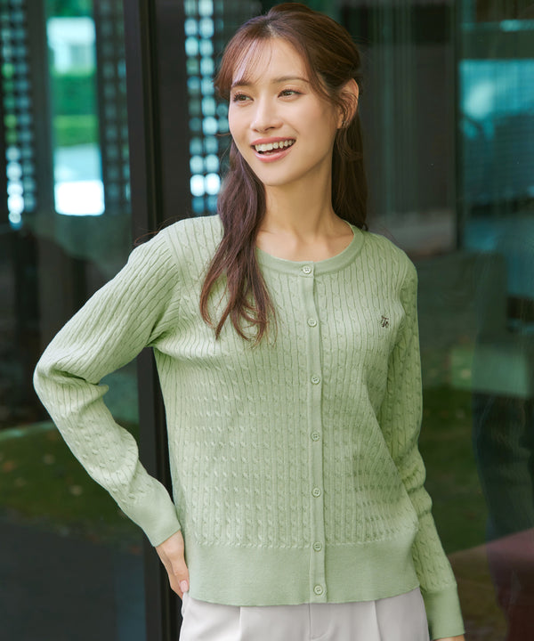 ワンポイント刺繍ケーブルカーディガン
