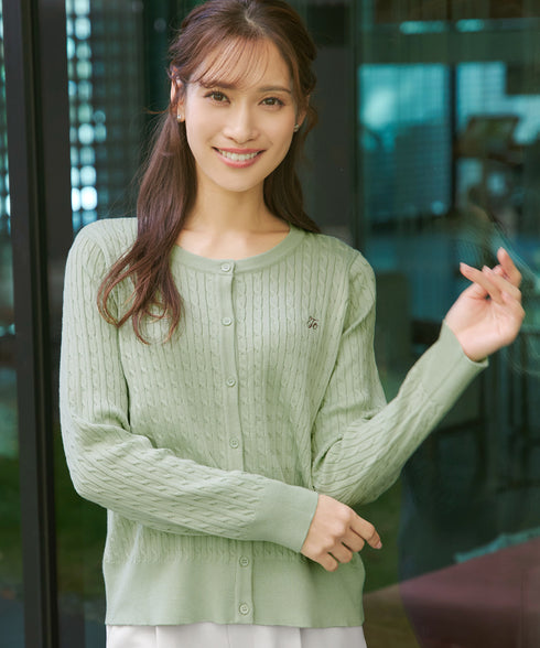ワンポイント刺繍ケーブルカーディガン