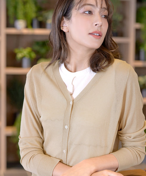 Vネックラメニットシアーカーディガン