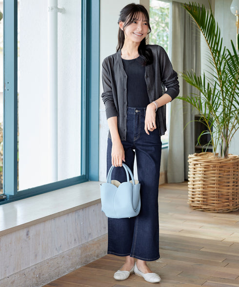 Vネックラメニットシアーカーディガン