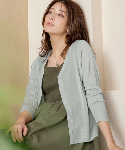 Vネックラメニットシアーカーディガン