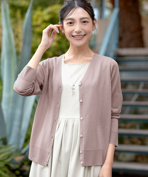 Vネックラメニットシアーカーディガン