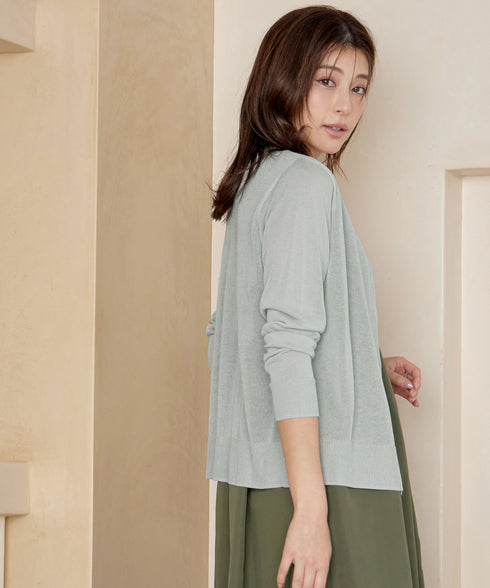 Vネックラメニットシアーカーディガン