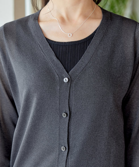 Vネックラメニットシアーカーディガン