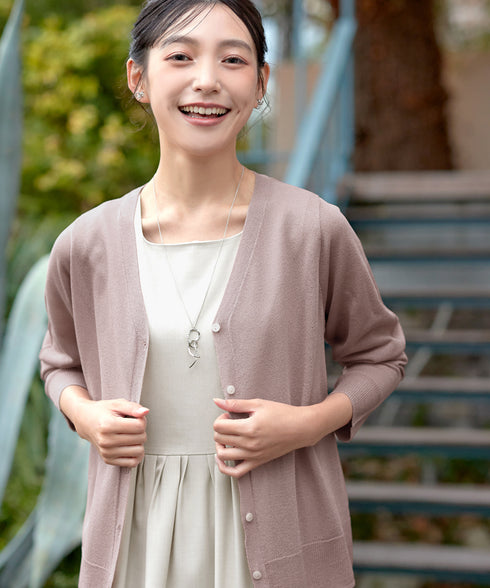 Vネックラメニットシアーカーディガン