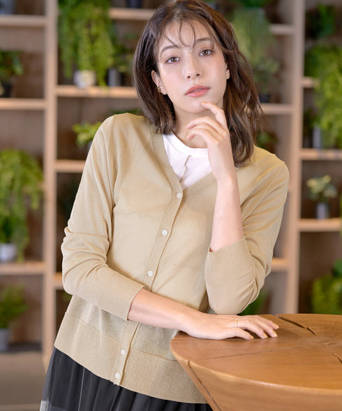 Vネックラメニットシアーカーディガン