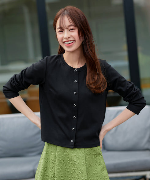 【小倉優子さん着用・洗える・接触冷感・汗ジミ防止】“サマさまカットソー”フレームボタンカーディガン