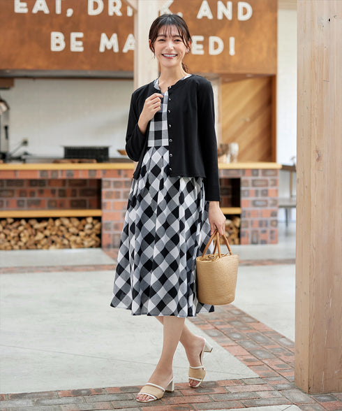 【小倉優子さん着用・洗える・接触冷感・汗ジミ防止】“サマさまカットソー”フレームボタンカーディガン