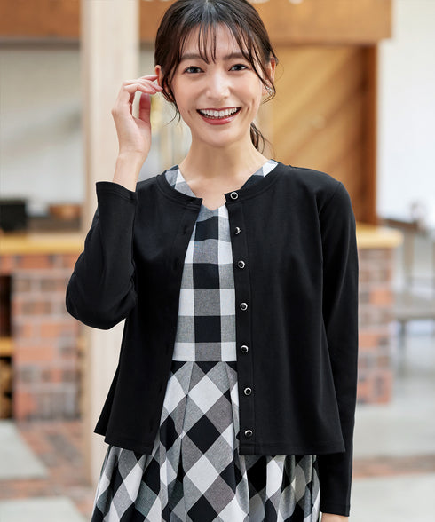 【小倉優子さん着用・洗える・接触冷感・汗ジミ防止】“サマさまカットソー”フレームボタンカーディガン