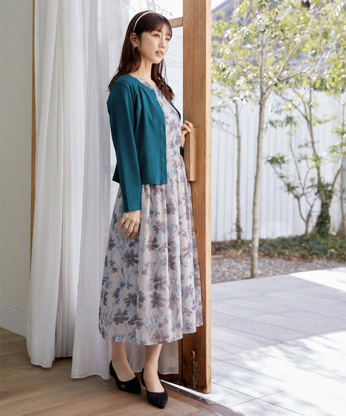 【小倉優子さん着用・洗える・接触冷感・汗ジミ防止】“サマさまカットソー”フレームボタンカーディガン