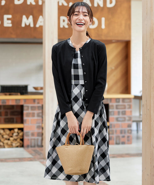 【小倉優子さん着用・洗える・接触冷感・汗ジミ防止】“サマさまカットソー”フレームボタンカーディガン