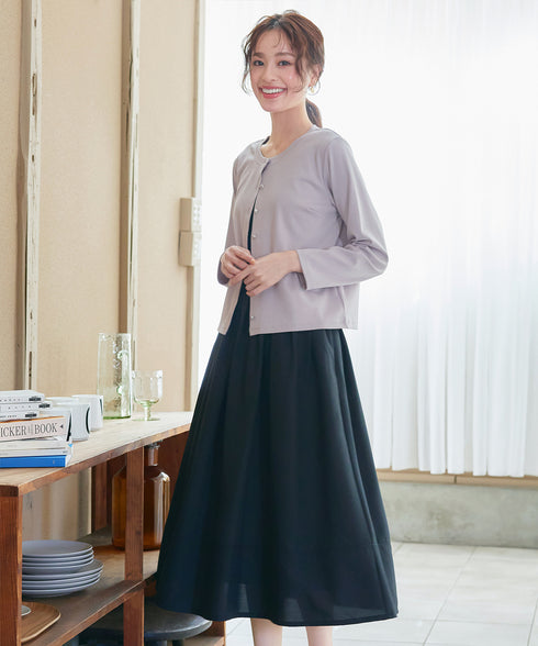 【小倉優子さん着用・洗える・接触冷感・汗ジミ防止】“サマさまカットソー”フレームボタンカーディガン