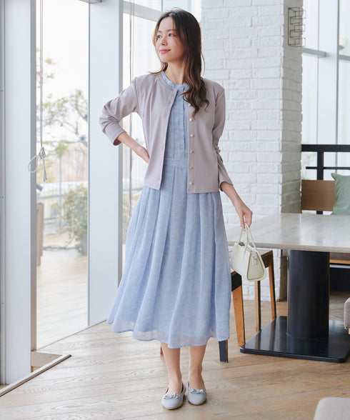 【小倉優子さん着用・洗える・接触冷感・汗ジミ防止】“サマさまカットソー”フレームボタンカーディガン