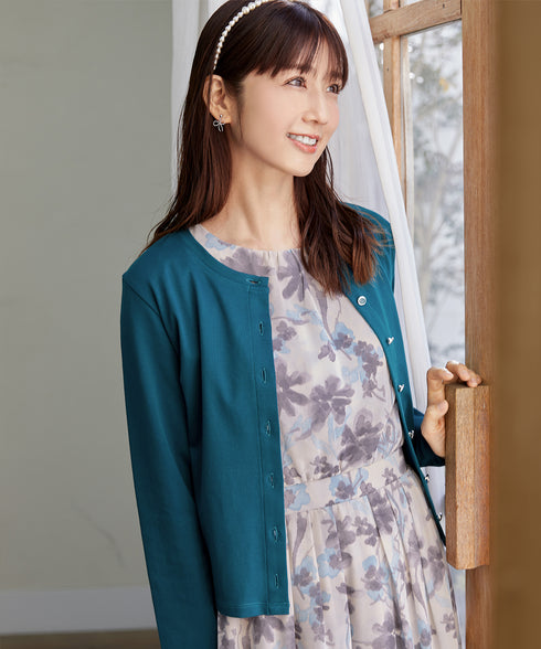 【小倉優子さん着用・洗える・接触冷感・汗ジミ防止】“サマさまカットソー”フレームボタンカーディガン
