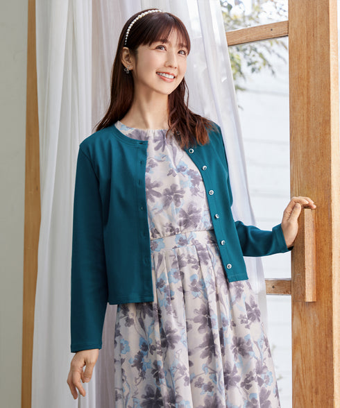【小倉優子さん着用・洗える・接触冷感・汗ジミ防止】“サマさまカットソー”フレームボタンカーディガン