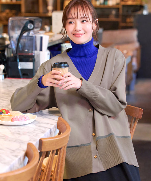 配色コクーンニットカーディガン