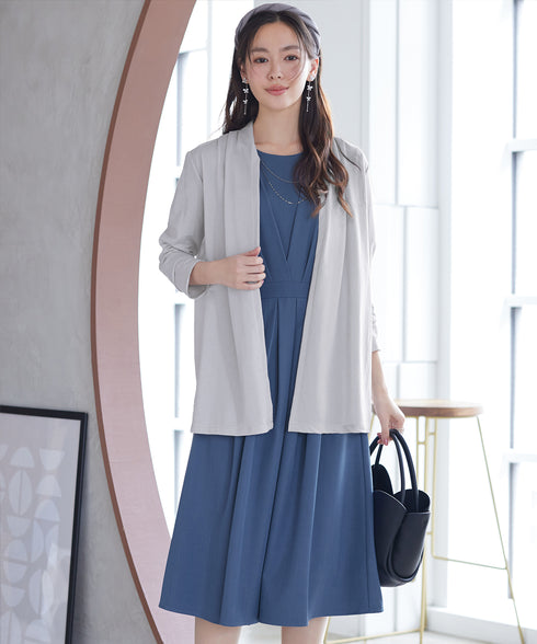 【おのののかさん着用/半袖&長袖選べる袖丈】タックフレアワンピース