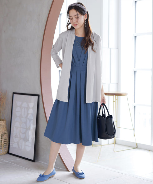 【おのののかさん着用/半袖&長袖選べる袖丈】タックフレアワンピース