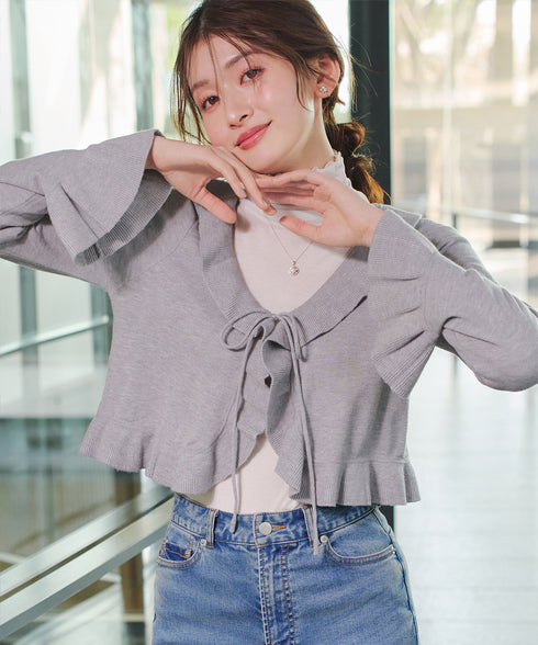 フリルリボンカーディガン